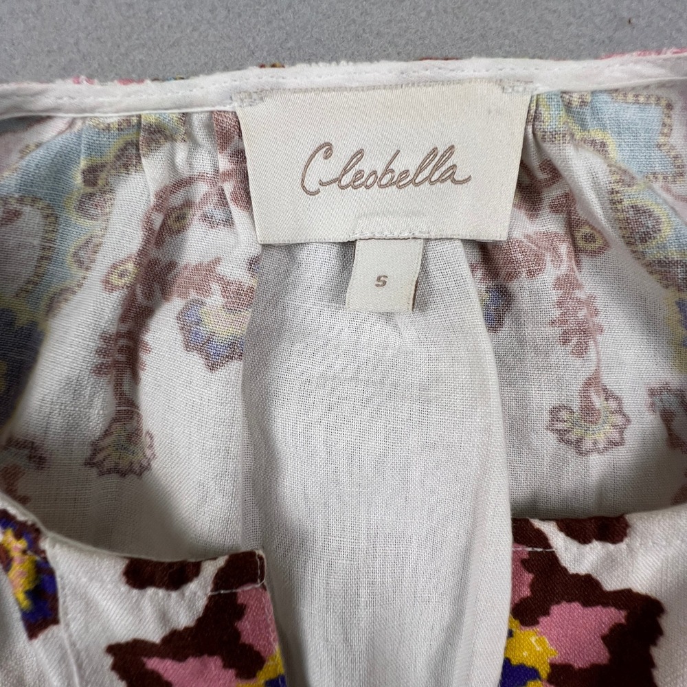 Cleobella Maxi Dress Womens Small White Floral Paisley Cotton Linen Boho Belted - Picture 2 of 16